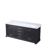 Lexora Dukes 80 Inch Espresso Double Vanity Cabinet, White Carrara Marble Top, White Square Sinks and no Mirror