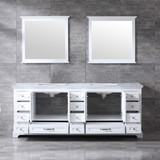 Lexora Dukes 84 Inch White Double Vanity, White Carrara Marble Top, White Square Sinks and 34 Inch Mirrors