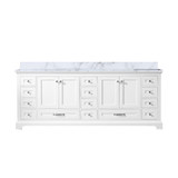 Lexora Dukes 84 Inch White Double Vanity Cabinet, White Carrara Marble Top, White Square Sinks and no Mirror