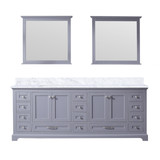 Lexora Dukes 84 Inch Dark Grey Double Vanity Cabinet, White Carrara Marble Top, White Square Sinks and 34 Inch Mirrors