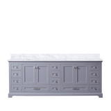 Lexora Dukes 84 Inch Dark Grey Double Vanity Cabinet, White Carrara Marble Top, White Square Sinks and no Mirror