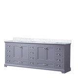 Lexora Dukes 84 Inch Dark Grey Double Vanity Cabinet, White Carrara Marble Top, White Square Sinks and no Mirror