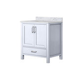 Lexora Jacques 30 Inch White Single Vanity Cabinet, White Carrara Marble Top, White Square Sink and no Mirror