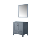 Lexora Jacques 30 Inch Dark Grey Single Vanity Cabinet, no Top and 28 Inch Mirror
