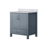 Lexora Jacques 30 Inch Dark Grey Single Vanity Cabinet, White Carrara Marble Top, White Square Sink and no Mirror