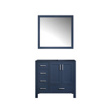 Lexora Jacques 36 Inch Navy Blue Single Vanity Cabinet, no Top and 34 Inch Mirror - Right Version