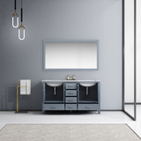 Lexora Jacques 60 Inch Dark Grey Double Vanity, White Carrara Marble Top, White Square Sinks and 58 Inch Mirror