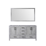 Lexora Jacques 60 Inch Distressed Grey Double Vanity Cabinet, no Top and 58 Inch Mirror