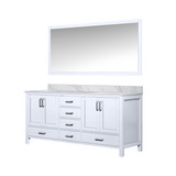 Lexora Jacques 72 Inch White Double Vanity Cabinet, White Carrara Marble Top, White Square Sinks and 70 Inch Mirror