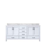 Lexora Jacques 72 Inch White Double Vanity Cabinet, White Carrara Marble Top, White Square Sinks and no Mirror