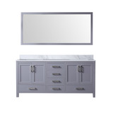 Lexora Jacques 72 Inch Dark Grey Double Vanity Cabinet, White Carrara Marble Top, White Square Sinks and 70 Inch Mirror
