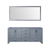 Lexora Jacques 72 Inch Dark Grey Double Vanity Cabinet, no Top and 70 Inch Mirror