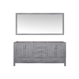 Lexora Jacques 72 Inch Distressed Grey Double Vanity Cabinet, no Top and 70 Inch Mirror