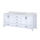 Lexora Jacques 80 Inch White Double Vanity Cabinet, White Carrara Marble Top, White Square Sinks and no Mirror