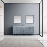 Lexora Jacques 80 Inch Dark Grey Double Vanity, White Carrara Marble Top, White Square Sinks and 30 Inch Mirrors