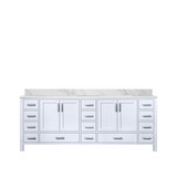 Lexora Jacques 84 Inch White Double Vanity Cabinet, White Carrara Marble Top, White Square Sinks and no Mirror