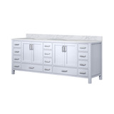 Lexora Jacques 84 Inch White Double Vanity Cabinet, White Carrara Marble Top, White Square Sinks and no Mirror