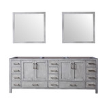 Lexora Jacques 84 Inch Distressed Grey Double Vanity Cabinet, no Top and 34 Inch Mirrors