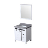 Lexora Marsyas 30 Inch White Single Vanity Cabinet, Grey Quartz Top, White Square Sink and 28 Inch Mirror