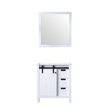 Lexora Marsyas 30 Inch White Single Vanity Cabinet, no Top and 28 Inch Mirror