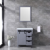 Lexora Marsyas 30 Inch Dark Grey Single Vanity, White Carrara Marble Top, White Square Sink and 28 Inch Mirror