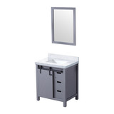 Lexora Marsyas 30 Inch Dark Grey Single Vanity Cabinet, White Carrara Marble Top, White Square Sink and 28 Inch Mirror