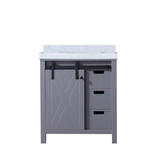 Lexora Marsyas 30 Inch Dark Grey Single Vanity Cabinet, White Carrara Marble Top, White Square Sink and no Mirror