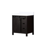 Lexora Marsyas 30 Inch Brown Single Vanity Cabinet, White Quartz Top, White Square Sink and no Mirror