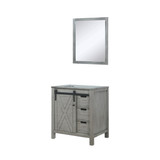 Lexora Marsyas 30 Inch Ash Grey Single Vanity Cabinet, no Top and 28 Inch Mirror