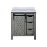 Lexora Marsyas 30 Inch Ash Grey Single Vanity Cabinet, White Quartz Top, White Square Sink and no Mirror