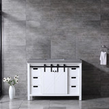 Lexora Marsyas 48 Inch White Single Vanity, Grey Quartz Top, White Square Sink and no Mirror