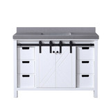 Lexora Marsyas 48 Inch White Single Vanity Cabinet, Grey Quartz Top, White Square Sink and no Mirror