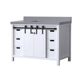 Lexora Marsyas 48 Inch White Single Vanity Cabinet, Grey Quartz Top, White Square Sink and no Mirror