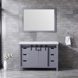 Lexora Marsyas 48 Inch Dark Grey Single Vanity, White Carrara Marble Top, White Square Sink and 44 Inch Mirror