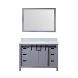 Lexora Marsyas 48 Inch Dark Grey Single Vanity Cabinet, White Carrara Marble Top, White Square Sink and 44 Inch Mirror