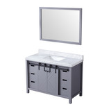 Lexora Marsyas 48 Inch Dark Grey Single Vanity Cabinet, White Carrara Marble Top, White Square Sink and 44 Inch Mirror