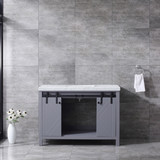 Lexora Marsyas 48 Inch Dark Grey Single Vanity, White Carrara Marble Top, White Square Sink and no Mirror