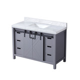 Lexora Marsyas 48 Inch Dark Grey Single Vanity Cabinet, White Carrara Marble Top, White Square Sink and no Mirror