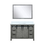 Lexora Marsyas 48 Inch Ash Grey Single Vanity Cabinet, White Quartz Top, White Square Sink and 44 Inch Mirror