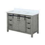 Lexora Marsyas 48 Inch Ash Grey Single Vanity Cabinet, White Quartz Top, White Square Sink and no Mirror