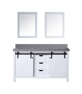 Lexora Marsyas 60 Inch White Double Vanity Cabinet, Grey Quartz Top, White Square Sinks and 24 Inch Mirrors
