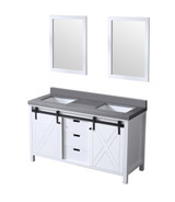 Lexora Marsyas 60 Inch White Double Vanity Cabinet, Grey Quartz Top, White Square Sinks and 24 Inch Mirrors