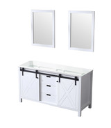 Lexora Marsyas 60 Inch White Double Vanity Cabinet, no Top and 24 Inch Mirrors