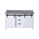 Lexora Marsyas 60 Inch White Double Vanity Cabinet, Grey Quartz Top, White Square Sinks and no Mirror