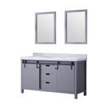 Lexora Marsyas 60 Inch Dark Grey Double Vanity Cabinet, White Carrara Marble Top, White Square Sinks and 24 Inch Mirrors