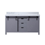 Lexora Marsyas 60 Inch Dark Grey Double Vanity Cabinet, White Carrara Marble Top, White Square Sinks and no Mirror
