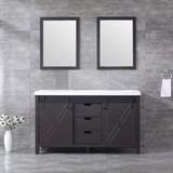 Lexora Marsyas 60 Inch Brown Double Vanity, White Quartz Top, White Square Sinks and 24 Inch Mirrors