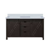 Lexora Marsyas 60 Inch Brown Double Vanity Cabinet, White Quartz Top, White Square Sinks and no Mirror