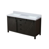 Lexora Marsyas 60 Inch Brown Double Vanity Cabinet, White Quartz Top, White Square Sinks and no Mirror