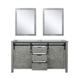 Lexora Marsyas 60 Inch Ash Grey Double Vanity, no Top and 24 Inch Mirrors